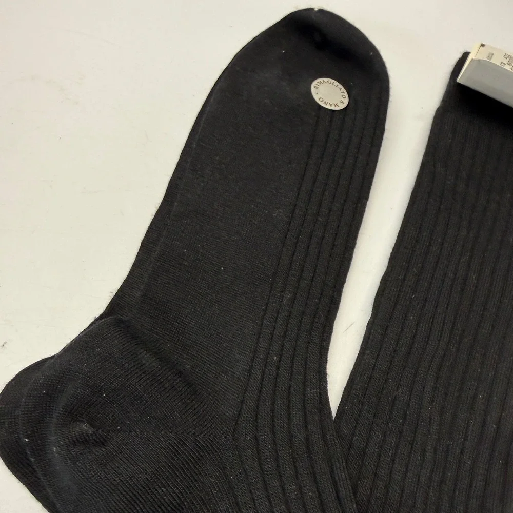 Vintage Neiman Marcus Socks Mens OS Black Merino Wool Silk Ribbed Italy 90s